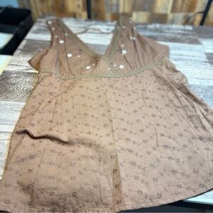Brown Sleeveless top, Y2K, boho tie back